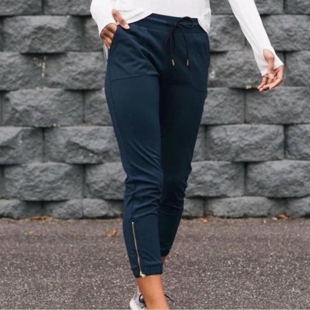 Zyia Active Peak Ankle-zip Jogger Pants in Navy Blue, Medium (C5)